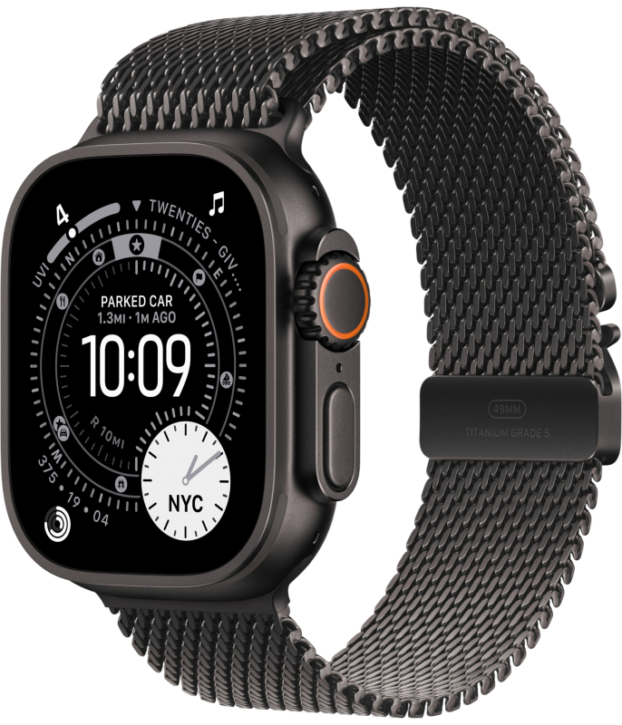 Apple Watch Ultra 3, 49 мм, Black Titanium Milanese Loop Black M
